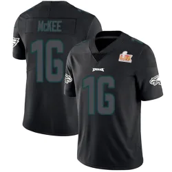 Men's Tanner McKee Philadelphia Eagles No.16 Limited Super Bowl LIX Jersey - Black Impact