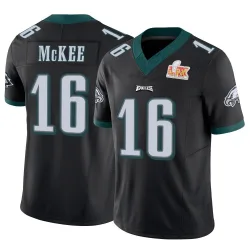 Men's Tanner McKee Philadelphia Eagles No.16 Limited Vapor F.U.S.E. Super Bowl LIX Jersey - Black