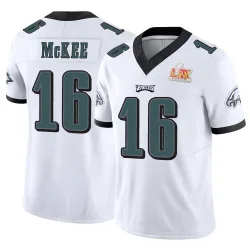 Men's Tanner McKee Philadelphia Eagles No.16 Limited Vapor F.U.S.E. Super Bowl LIX Jersey - White