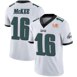 Men's Tanner McKee Philadelphia Eagles No.16 Limited Vapor Untouchable Super Bowl LIX Jersey - White