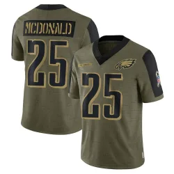Men's Tommy McDonald Philadelphia Eagles No.25 Limited 2021 Salute To Service Jersey - Olive
