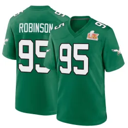 Men's Ty Robinson Philadelphia Eagles No.95 Game Kelly Alternate Super Bowl LIX Jersey - Green