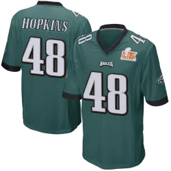 Men's Wes Hopkins Philadelphia Eagles No.48 Game Team Color Super Bowl LIX Jersey - Green