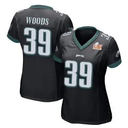 Women's A.J. Woods Philadelphia Eagles No.39 Game Alternate Super Bowl LIX Jersey - Black