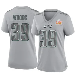 Women's A.J. Woods Philadelphia Eagles No.39 Game Atmosphere Fashion Super Bowl LIX Jersey - Gray