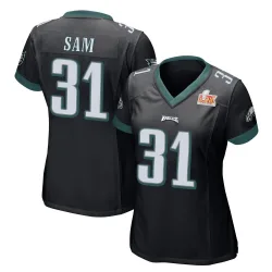 Women's Andre' Sam Philadelphia Eagles No.31 Game Alternate Super Bowl LIX Jersey - Black