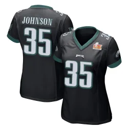 Women's Brandon Johnson Philadelphia Eagles No.35 Game Alternate Super Bowl LIX Jersey - Black