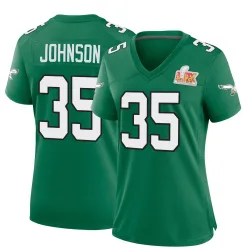 Women's Brandon Johnson Philadelphia Eagles No.35 Game Kelly Alternate Super Bowl LIX Jersey - Green
