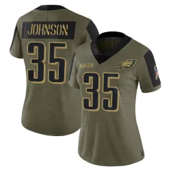 Women's Brandon Johnson Philadelphia Eagles No.35 Limited 2021 Salute To Service Jersey - Olive