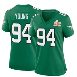 Women's Byron Young Philadelphia Eagles No.94 Game Kelly Alternate Super Bowl LIX Jersey - Green