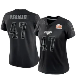 Women's C.J. Uzomah Philadelphia Eagles No.47 Limited Reflective Super Bowl LIX Jersey - Black