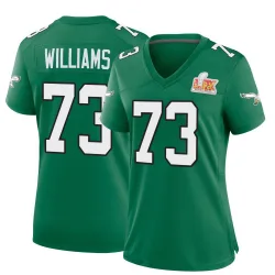 Women's Cameron Williams Philadelphia Eagles No.73 Game Kelly Alternate Super Bowl LIX Jersey - Green
