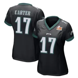 Women's Cris Carter Philadelphia Eagles No.17 Game Alternate Super Bowl LIX Jersey - Black