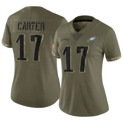 Women's Cris Carter Philadelphia Eagles No.17 Limited 2022 Salute To Service Jersey - Olive