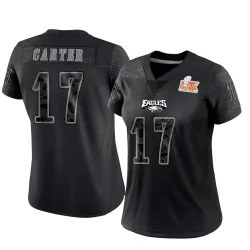 Women's Cris Carter Philadelphia Eagles No.17 Limited Reflective Super Bowl LIX Jersey - Black