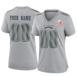 Women's Custom Philadelphia Eagles No.00 Game Atmosphere Fashion Super Bowl LIX Jersey - Gray