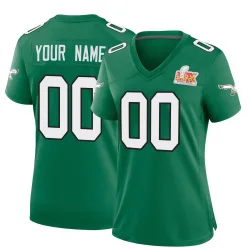 Women's Custom Philadelphia Eagles No.00 Game Kelly Alternate Super Bowl LIX Jersey - Green