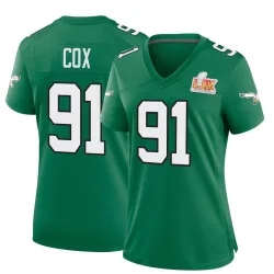 Women's Fletcher Cox Philadelphia Eagles No.91 Game Kelly Alternate Super Bowl LIX Jersey - Green