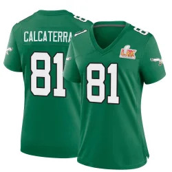 Women's Grant Calcaterra Philadelphia Eagles No.81 Game Kelly Alternate Super Bowl LIX Jersey - Green