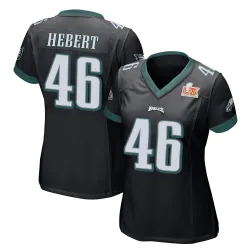 Women's Griffin Hebert Philadelphia Eagles No.46 Game Alternate Super Bowl LIX Jersey - Black