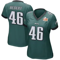Women's Griffin Hebert Philadelphia Eagles No.46 Game Team Color Super Bowl LIX Jersey - Green
