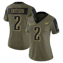 Women's Jahan Dotson Philadelphia Eagles No.2 Limited 2021 Salute To Service Jersey - Olive