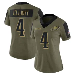 Women's Jake Elliott Philadelphia Eagles No.4 Limited 2021 Salute To Service Jersey - Olive