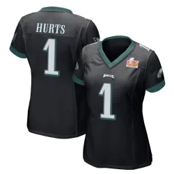 Women's Jalen Hurts Philadelphia Eagles No.1 Game Alternate Super Bowl LIX Jersey - Black