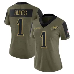 Women's Jalen Hurts Philadelphia Eagles No.1 Limited 2021 Salute To Service Jersey - Olive