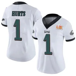 Women's Jalen Hurts Philadelphia Eagles No.1 Limited Vapor Untouchable Super Bowl LIX Jersey - White