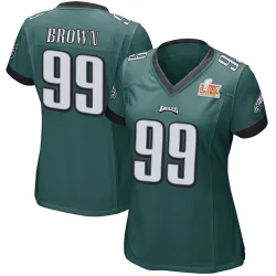 Women's Jerome Brown Philadelphia Eagles No.99 Game Team Color Super Bowl LIX Jersey - Green
