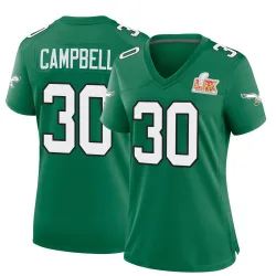 Women's Jihaad Campbell Philadelphia Eagles No.30 Game Kelly Alternate Super Bowl LIX Jersey - Green