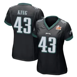 Women's Johnny King Philadelphia Eagles No.43 Game Alternate Super Bowl LIX Jersey - Black