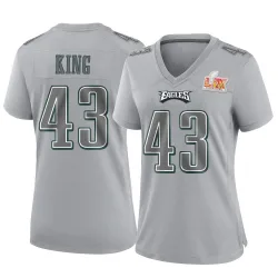 Women's Johnny King Philadelphia Eagles No.43 Game Atmosphere Fashion Super Bowl LIX Jersey - Gray