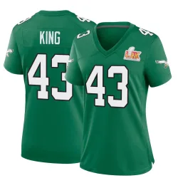 Women's Johnny King Philadelphia Eagles No.43 Game Kelly Alternate Super Bowl LIX Jersey - Green