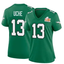 Women's Joshua Uche Philadelphia Eagles No.13 Game Kelly Alternate Super Bowl LIX Jersey - Green