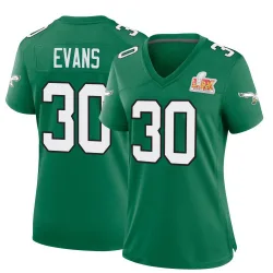 Women's Justin Evans Philadelphia Eagles No.30 Game Kelly Alternate Super Bowl LIX Jersey - Green
