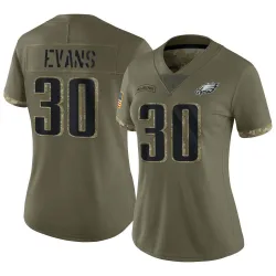 Women's Justin Evans Philadelphia Eagles No.30 Limited 2022 Salute To Service Jersey - Olive