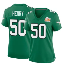 Women's KJ Henry Philadelphia Eagles No.50 Game Kelly Alternate Super Bowl LIX Jersey - Green