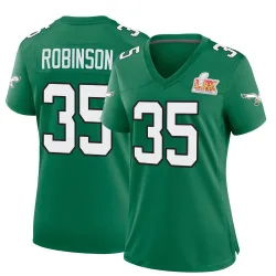 Women's Keilan Robinson Philadelphia Eagles No.35 Game Kelly Alternate Super Bowl LIX Jersey - Green