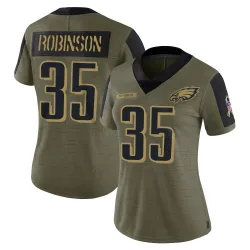 Women's Keilan Robinson Philadelphia Eagles No.35 Limited 2021 Salute To Service Jersey - Olive