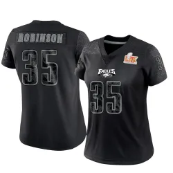 Women's Keilan Robinson Philadelphia Eagles No.35 Limited Reflective Super Bowl LIX Jersey - Black