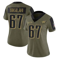 Women's Laekin Vakalahi Philadelphia Eagles No.67 Limited 2021 Salute To Service Jersey - Olive