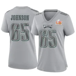 Women's Lane Johnson Philadelphia Eagles No.65 Game Atmosphere Fashion Super Bowl LIX Jersey - Gray