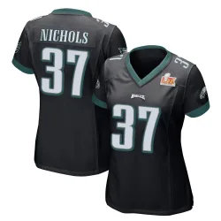 Women's Lew Nichols Philadelphia Eagles No.37 Game Alternate Super Bowl LIX Jersey - Black