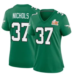 Women's Lew Nichols Philadelphia Eagles No.37 Game Kelly Alternate Super Bowl LIX Jersey - Green