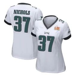 Women's Lew Nichols Philadelphia Eagles No.37 Game Super Bowl LIX Jersey - White