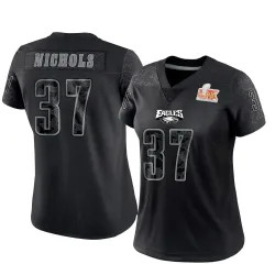 Women's Lew Nichols Philadelphia Eagles No.37 Limited Reflective Super Bowl LIX Jersey - Black