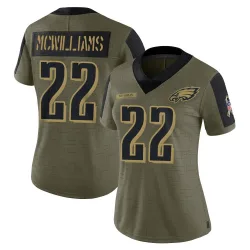 Women's Mac McWilliams Philadelphia Eagles No.22 Limited 2021 Salute To Service Jersey - Olive