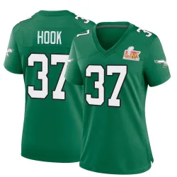Women's Maxen Hook Philadelphia Eagles No.37 Game Kelly Alternate Super Bowl LIX Jersey - Green
